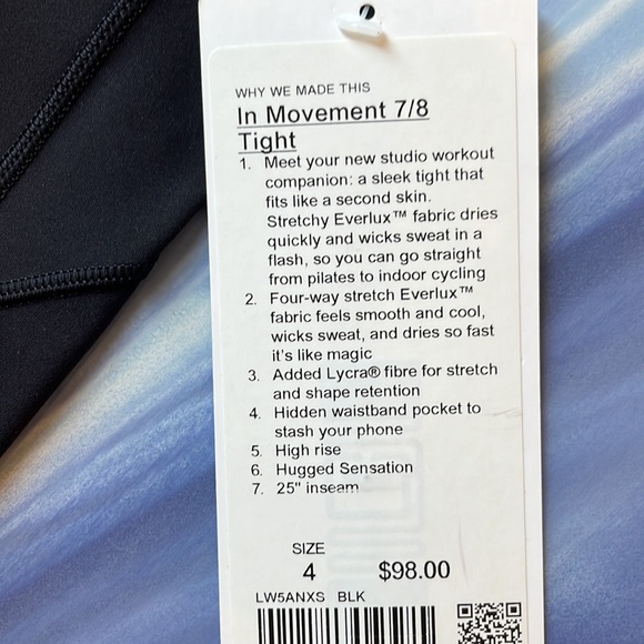 lululemon In Movement 7/8 Tight High Rise *Everlux 25" Black 4 NWT - Picture 4 of 4
